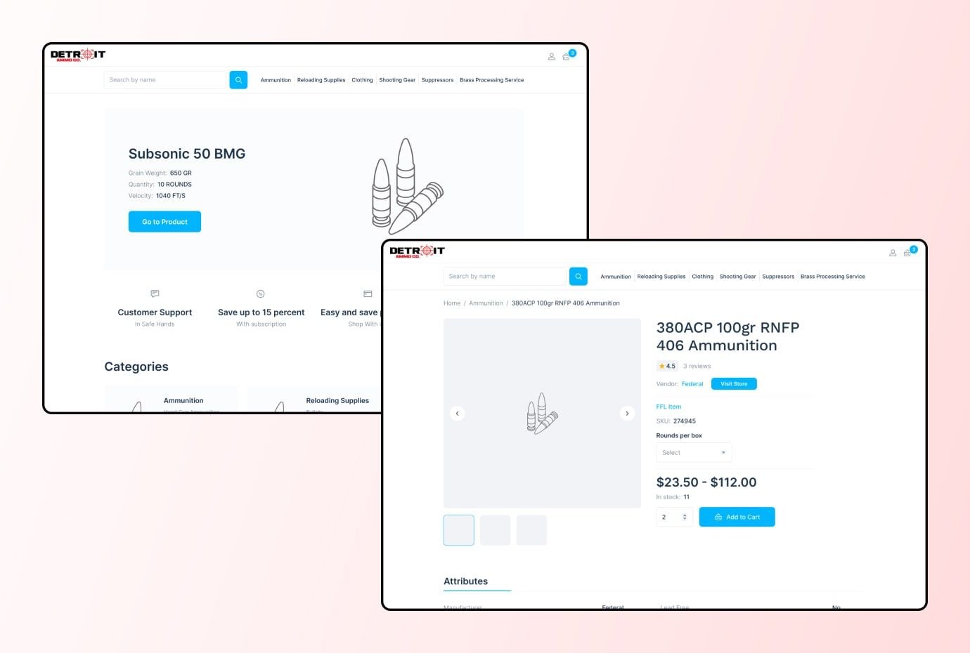 Firearm marketplace homepage and listing prototype