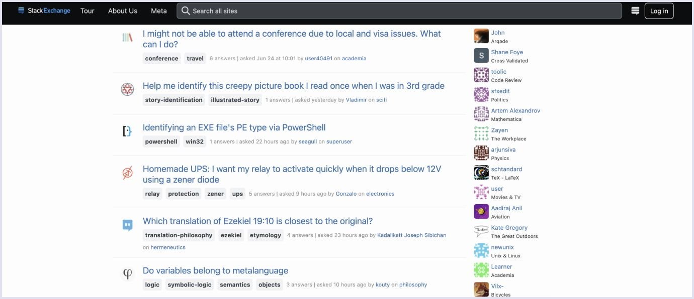Stack Exchange Network Stack Exchange homepage