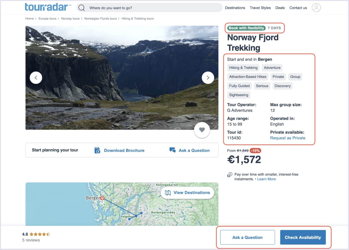Must-have booking details on a travel website