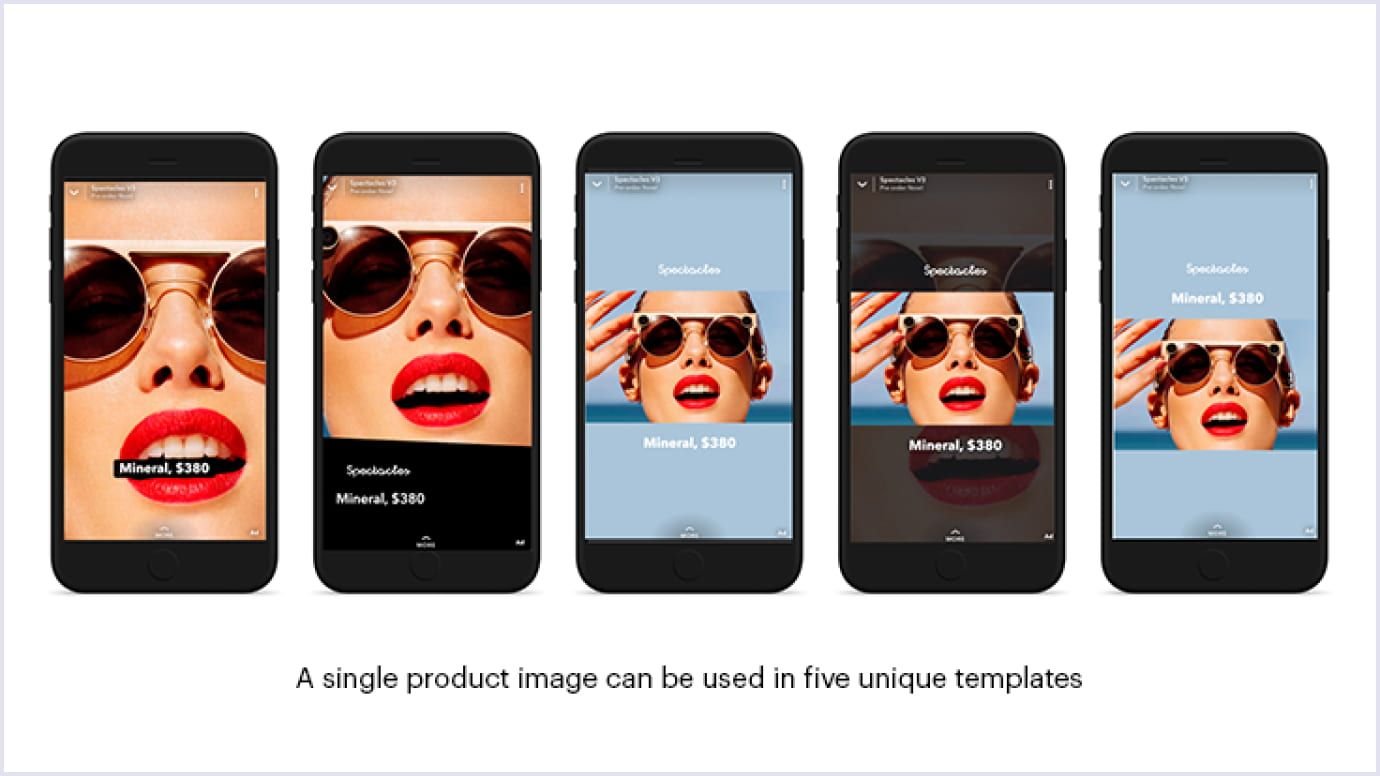 Snap Ads Templates Product image displayed in multiple Snapchat ad formats