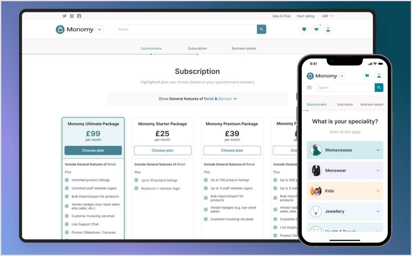 Example of web design of the sign-up form by the e-commerce website