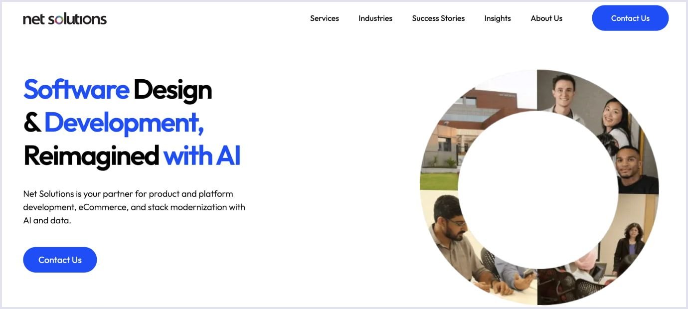 Net Solutions homepage featuring digital product and software development solutions