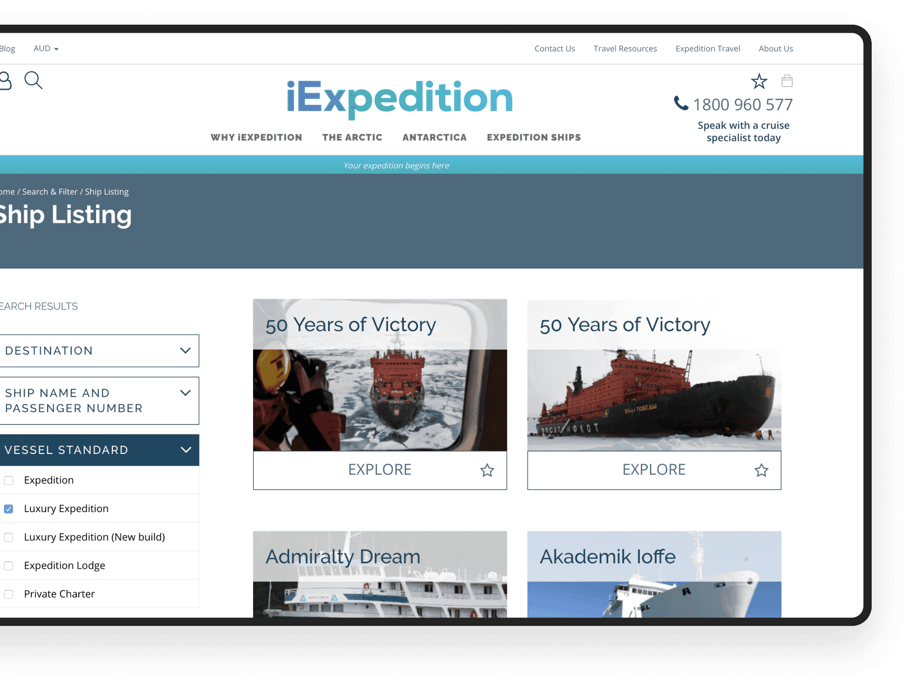 Extensive ship listing for iExpedition