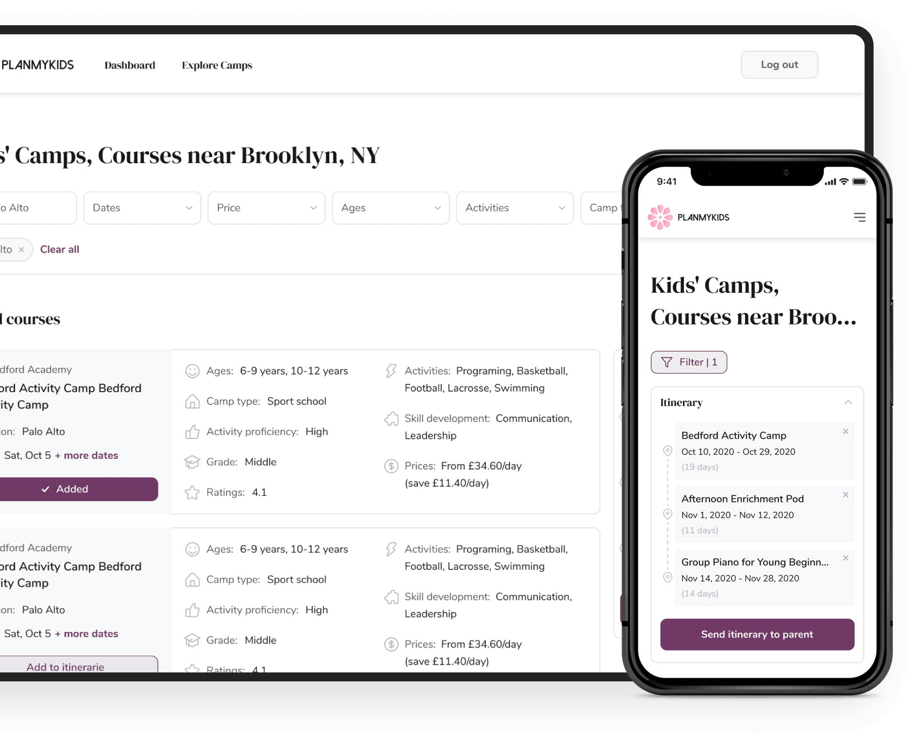 Convenient itinerary management on the online booking platform PlanMyKids Convenient itinerary management on the booking marketplace