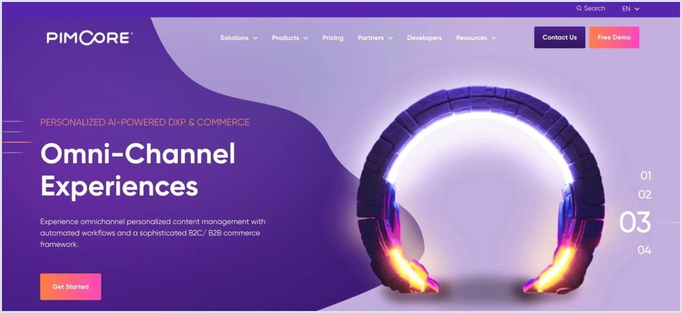 Pimcore DXP & Commerce platform Pimcore homepage highlighting omnichannel experience