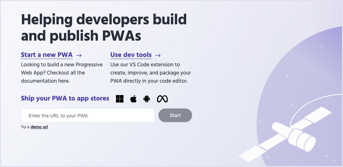 Main page of the PWABuilder website