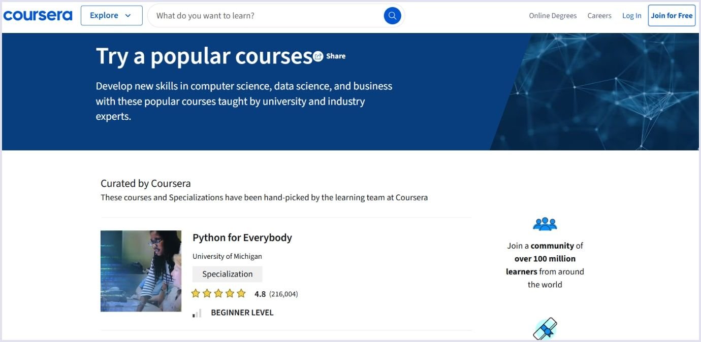Top courses on Coursera Popular courses on Coursera