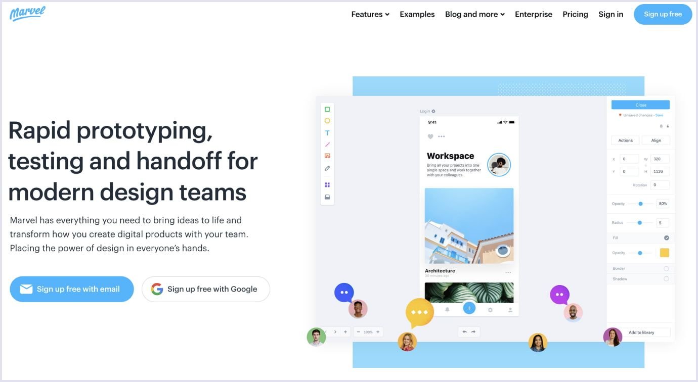 Marvel home page Marvel tool for prototyping