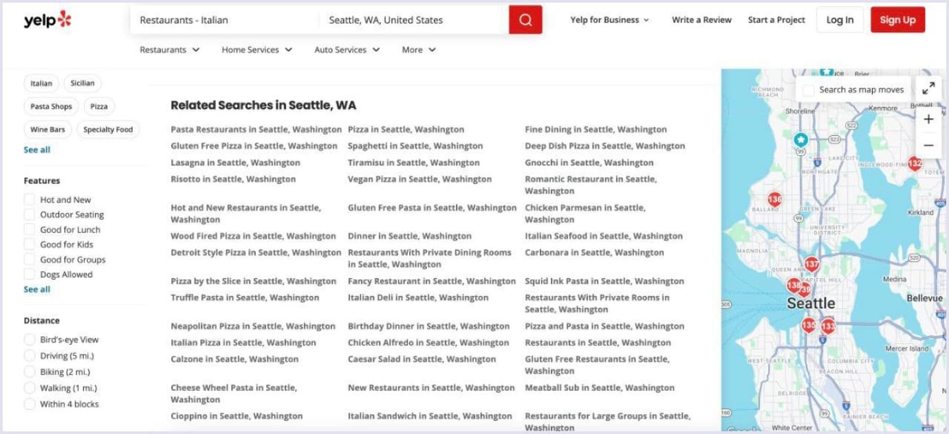 Yelp related searches Yelp related searches for Italian restaurants in Seattle with map view