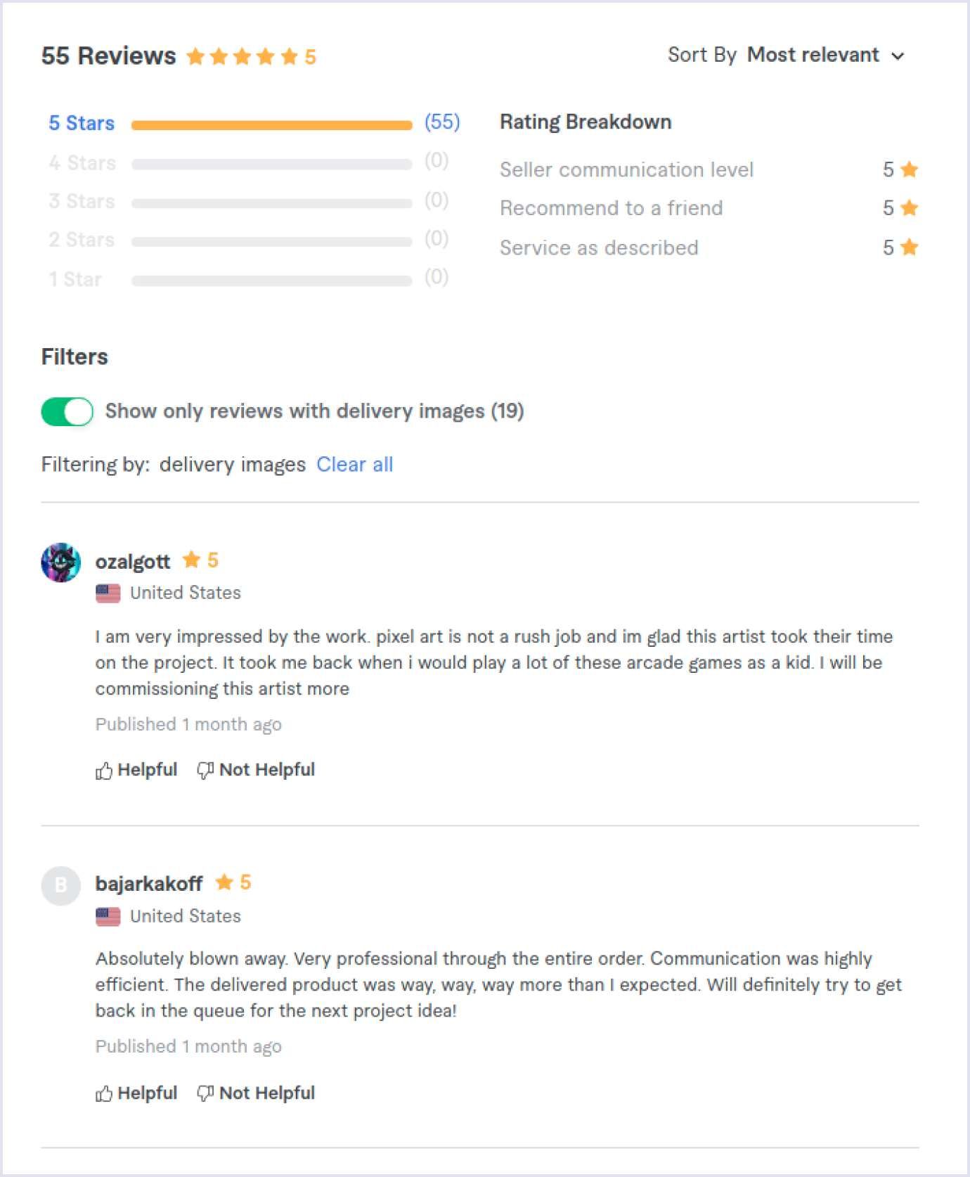 Review system on a marketplace website