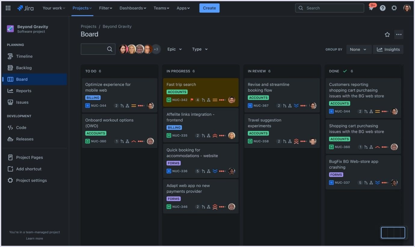 Example of planning with Jira Board planning by Jira