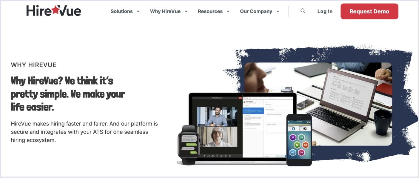 Example of AI-powered resume screening SaaS HireVue as an example of SaaS for interview enhancement