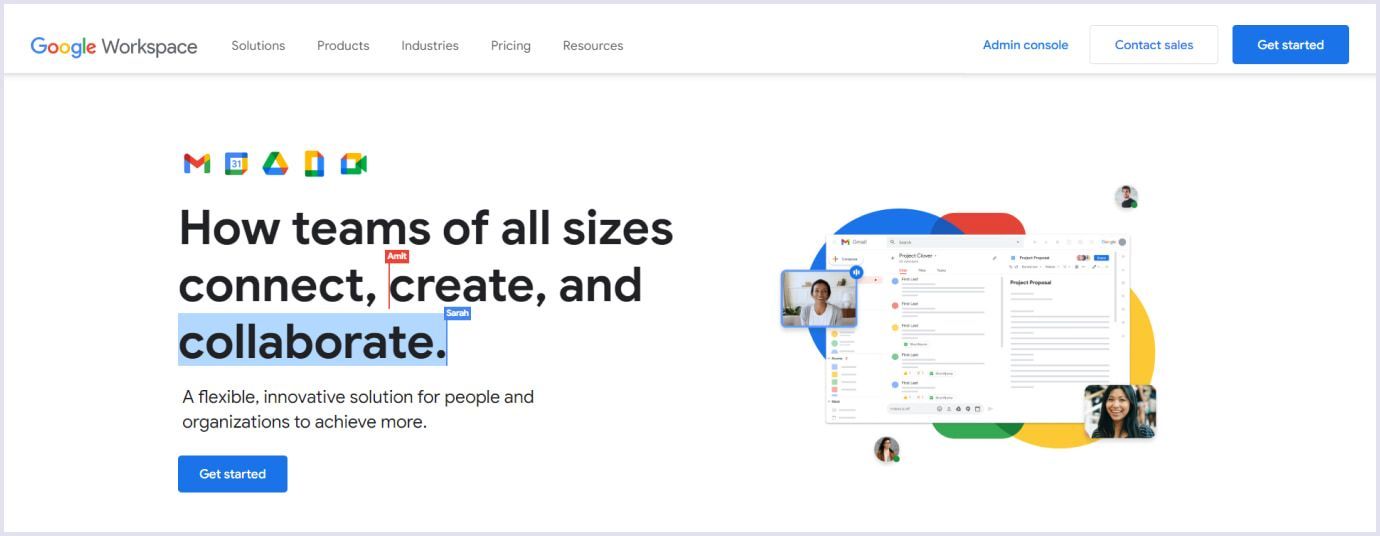 Google Apps landing page with sign-up buttons
