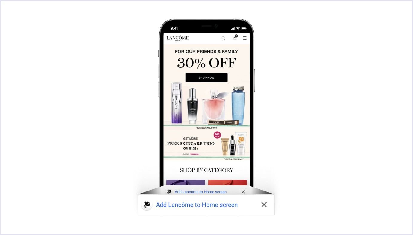 Lancome PWA example Progressive web app by Lancome