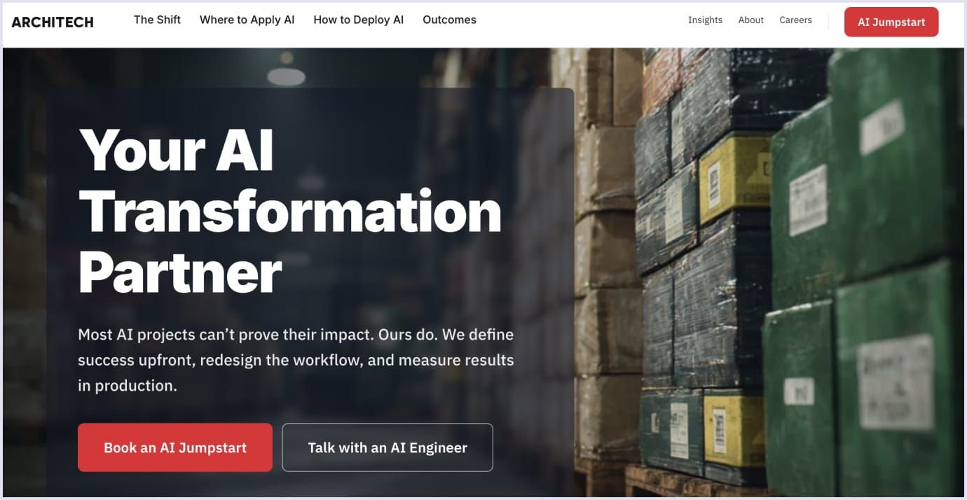 Architech homepage showcasing cloud-native software and digital transformation services