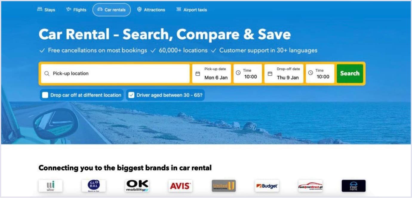 Rentalcars.com - Car Rental Search and Booking Platform Rentalcars.com car rental search and booking interface