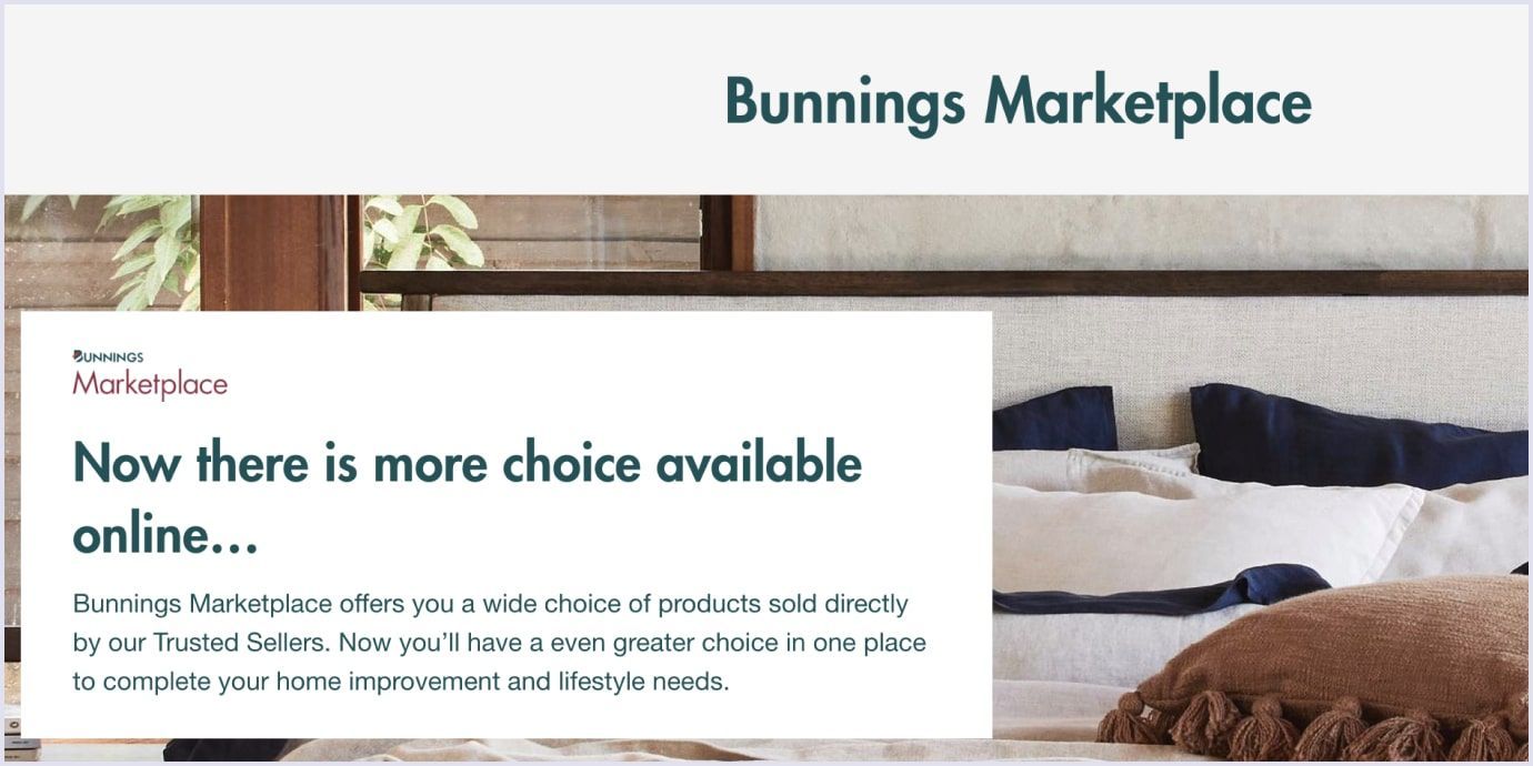 Home page of Bunnings Marketplace