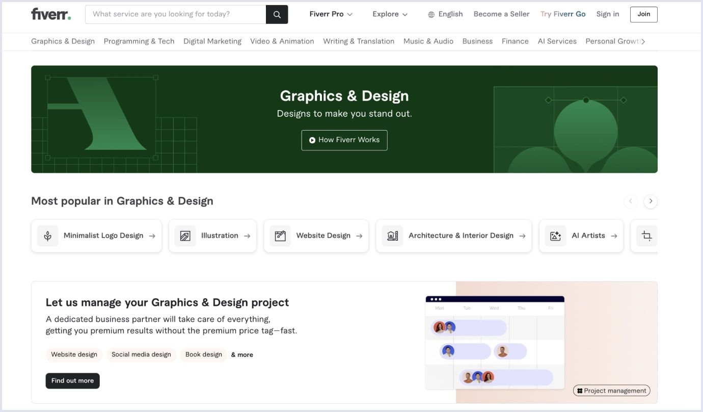 Graphics & Design category Fiverr design services with category filters