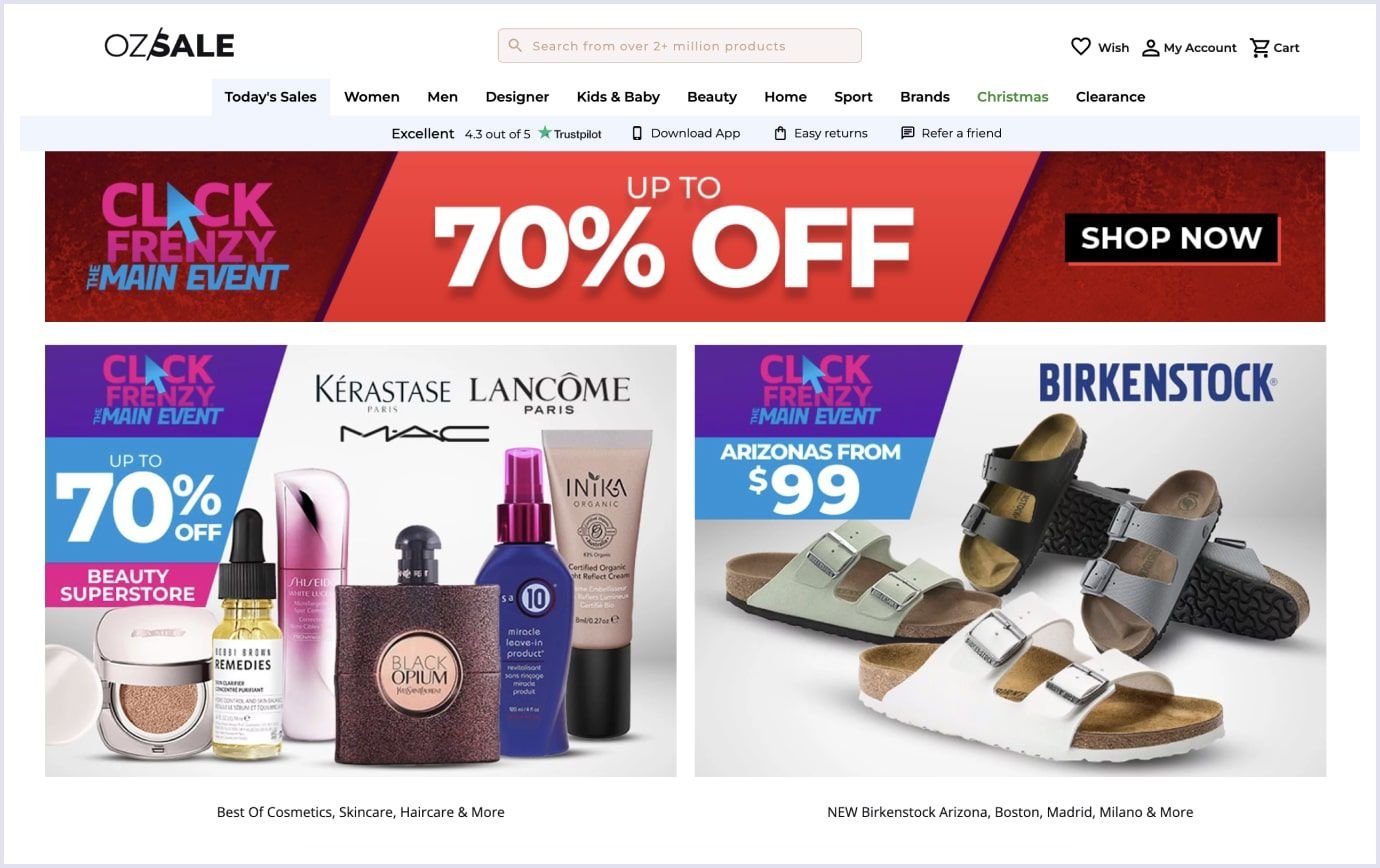 Ozsale marketplace front page Home page of Ozsale