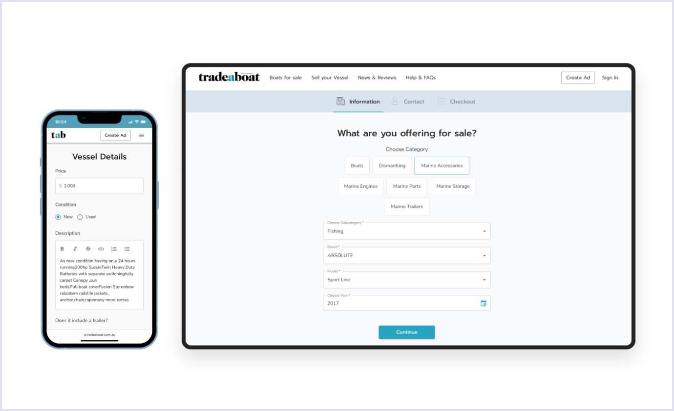 Ads creation for boat marketplace