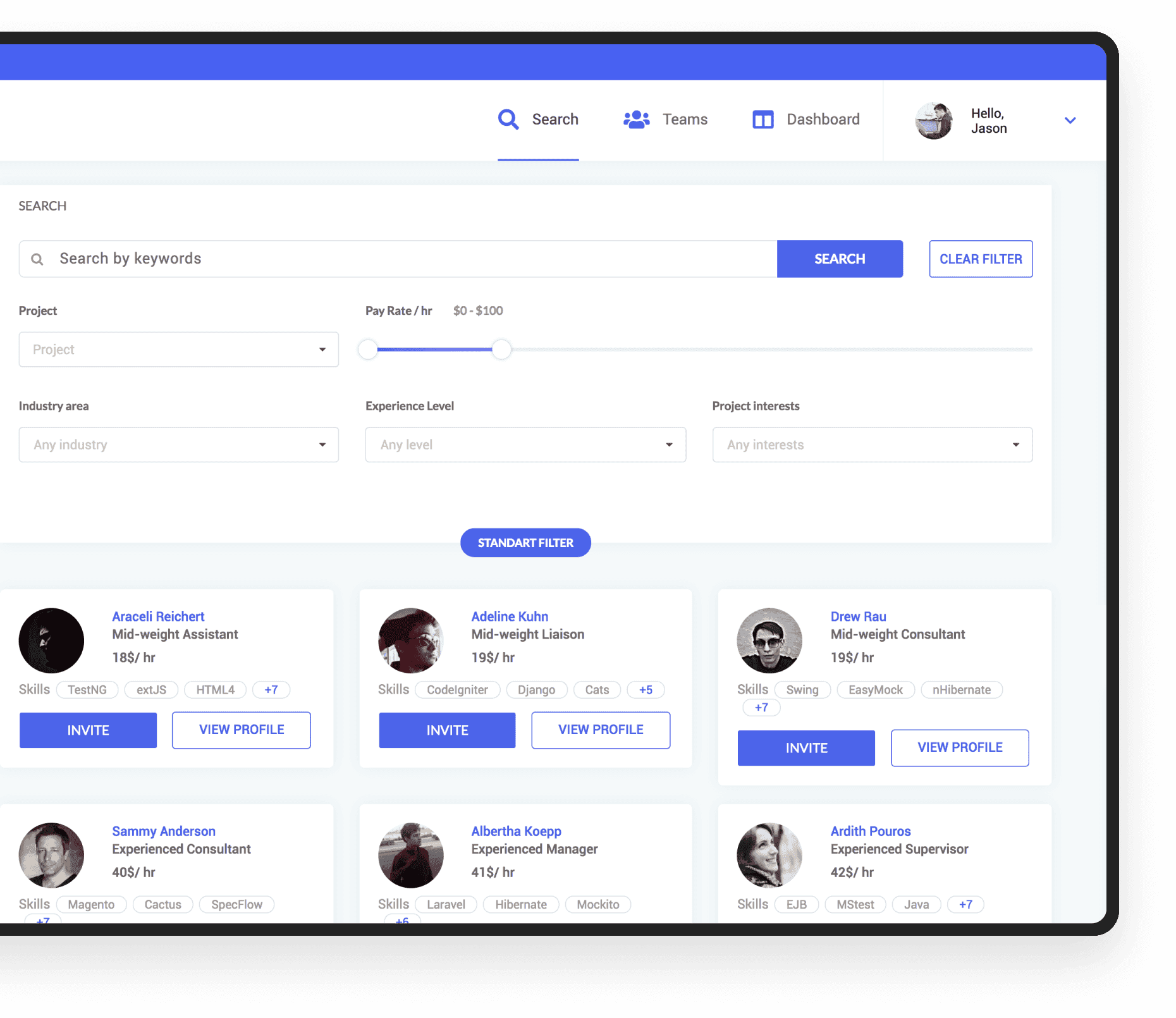 Example of an advanced search by collaboration marketplace