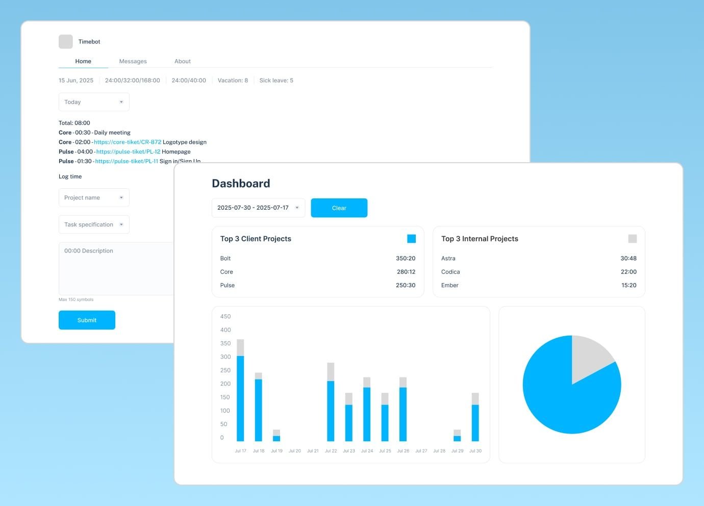 Time-tracking app prototype Timebot prototype