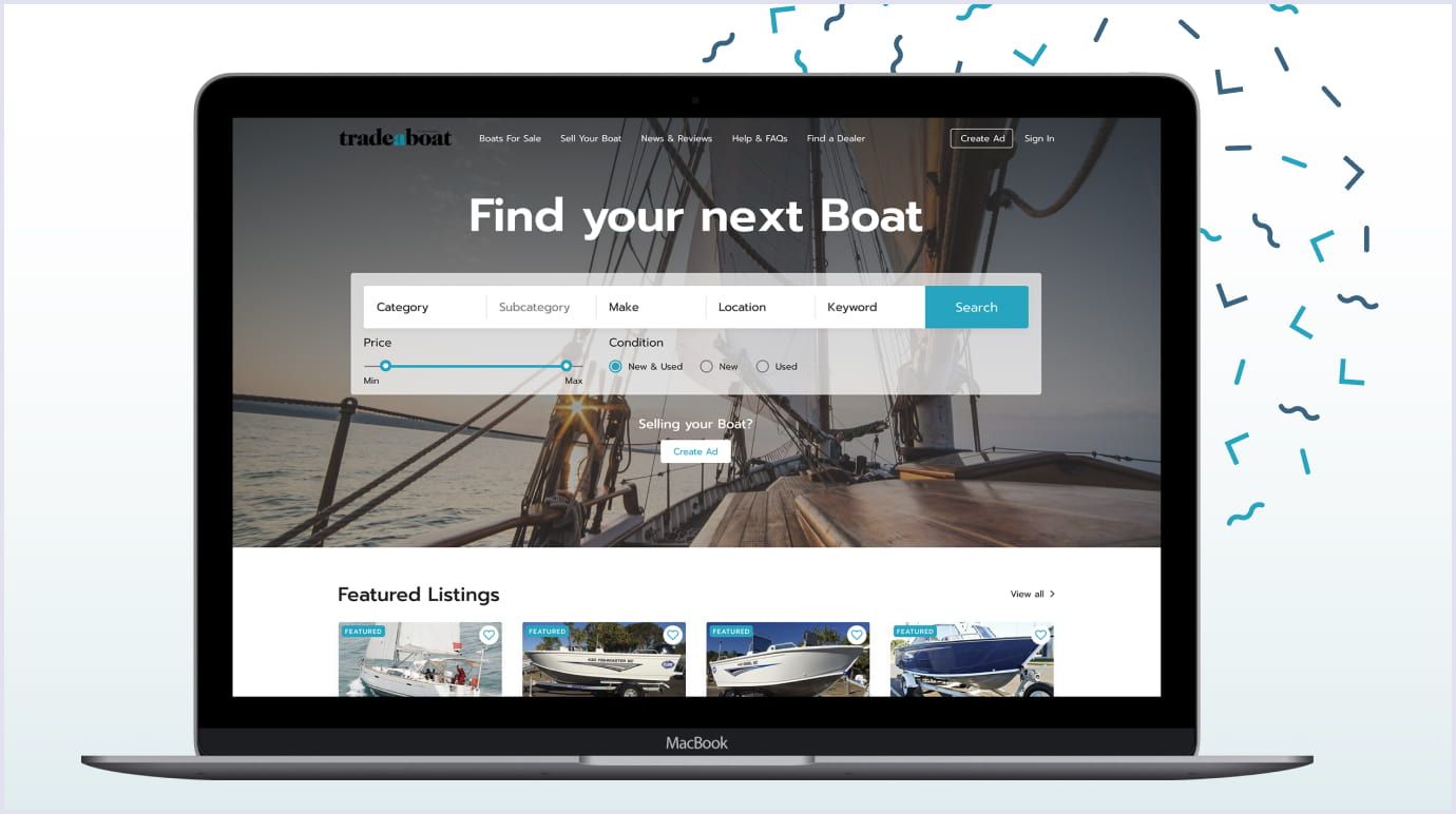 Web design of Tradeaboat developed by Codica