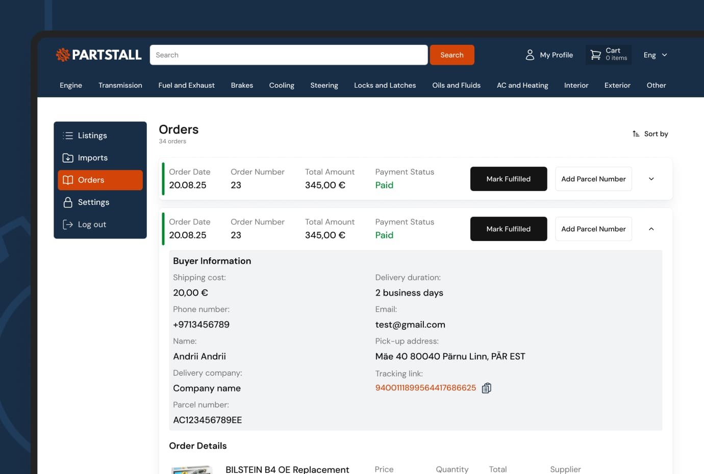 Usability for administrators to connect all parts in PartStall Usability for administrators to connect all parts