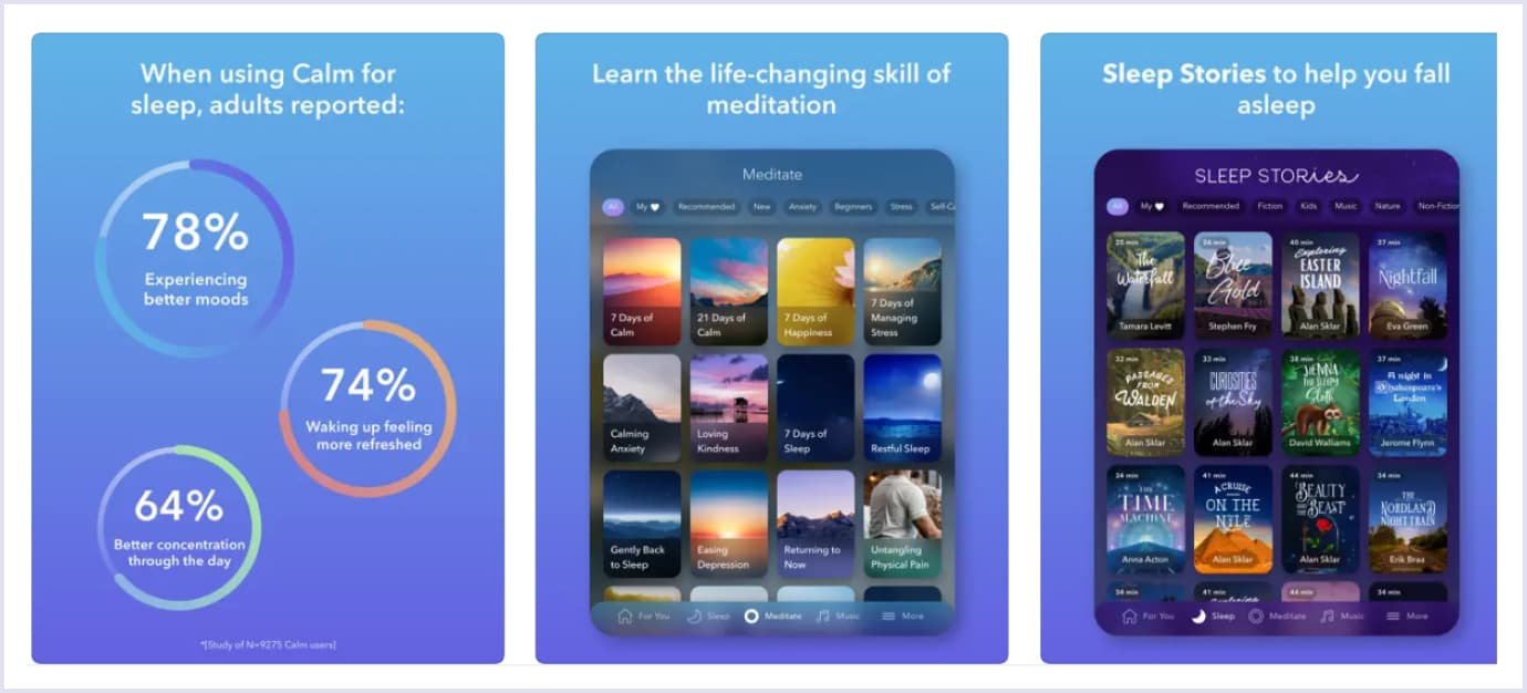 Calm app interface Calm interface