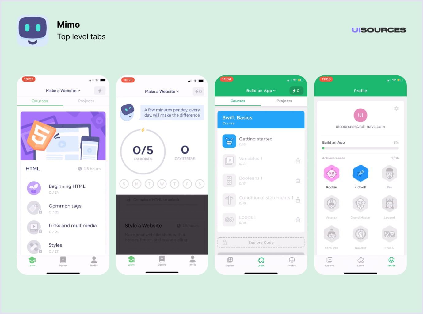 Mimo app screens