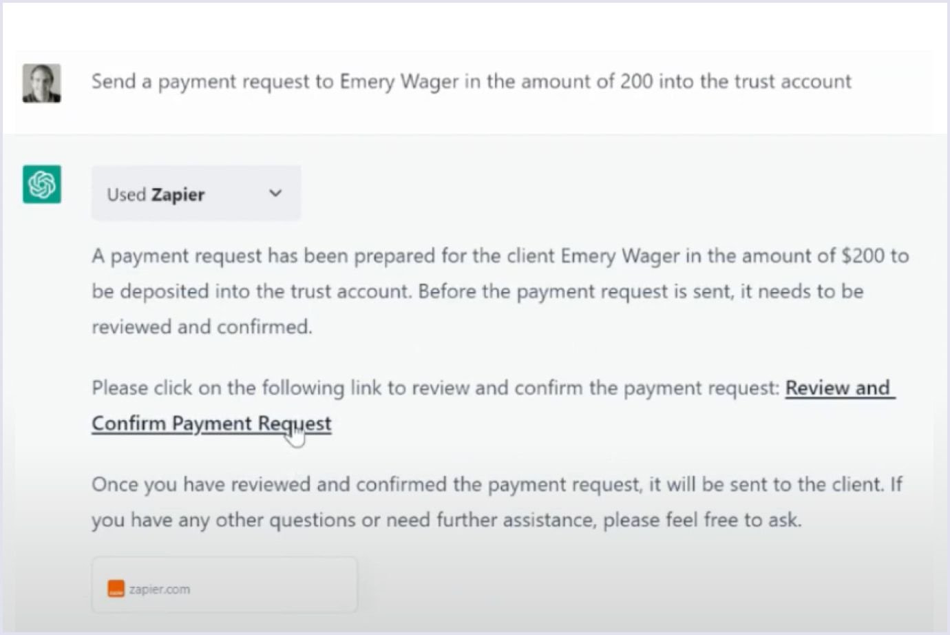 Zapier plugin for ChatGPT API