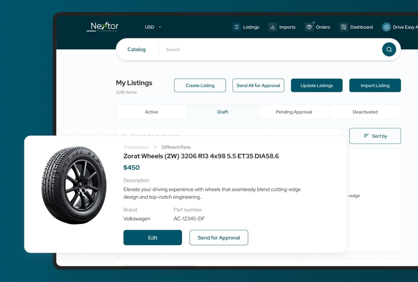 Multi-vendor automotive marketplace dashboard for listings and approvals