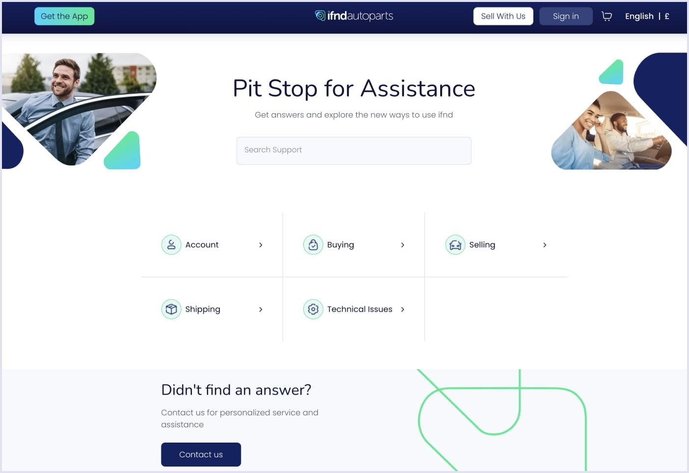 Example of FAQs and help center on auto parts marketplace
