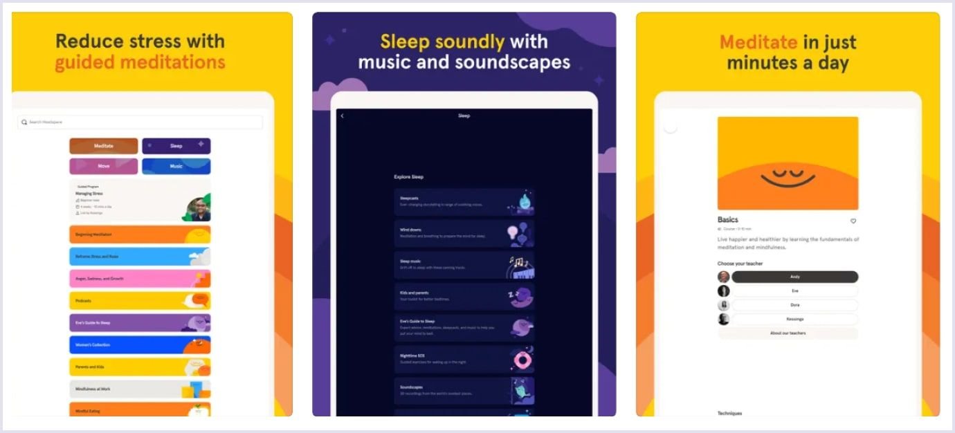 HeadSpace app interface HeadSpace interface