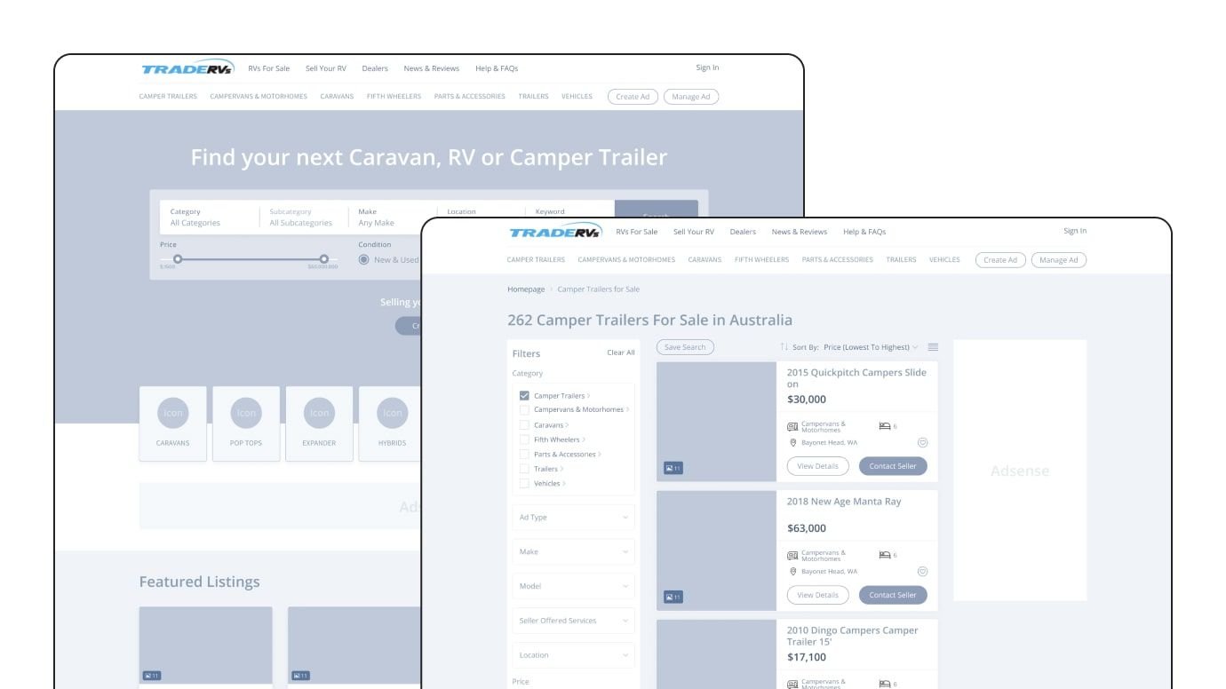 Caravan-selling marketplace prototype Caravan-selling website prototype