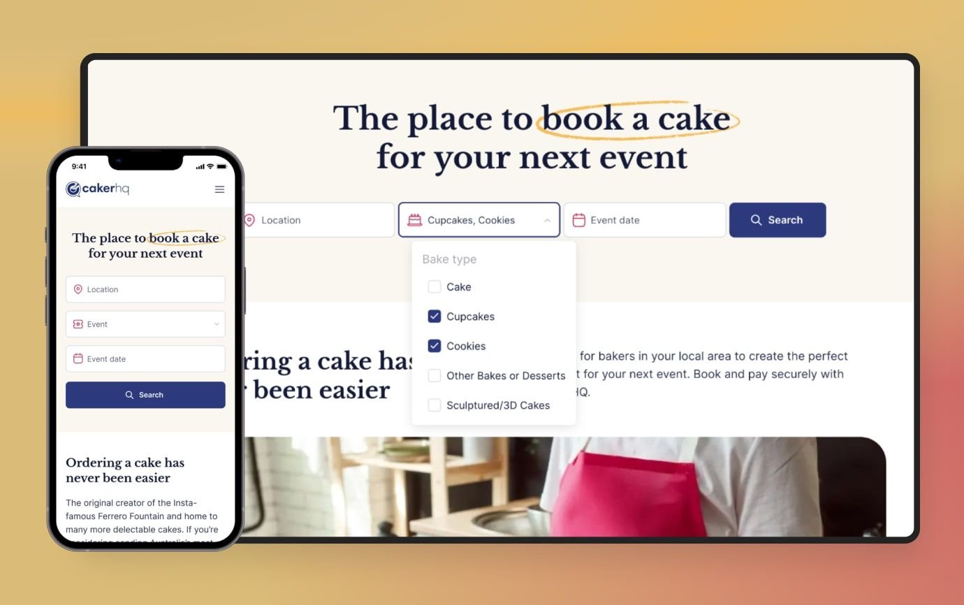 Smart search filters for cake booking Filter and search options in CakerHQ