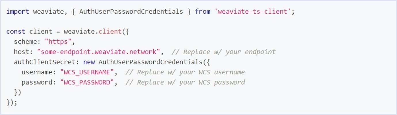 WCS username and password authentication for TypeScript WCS username and password authentication
