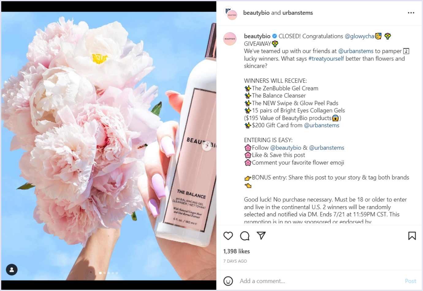UrbanStems and BeatyBio promotion raffle UrbanStems and BeatyBio raffle