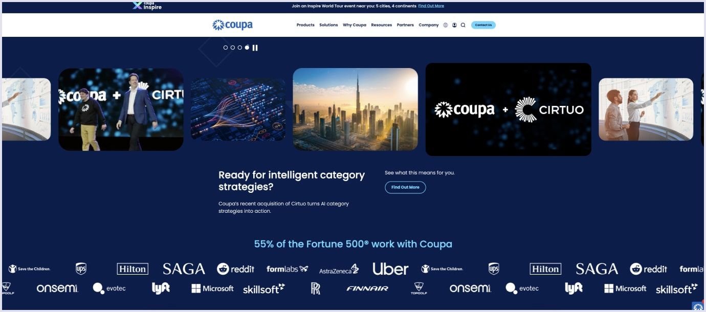 Coupa platform interface showcasing tools
