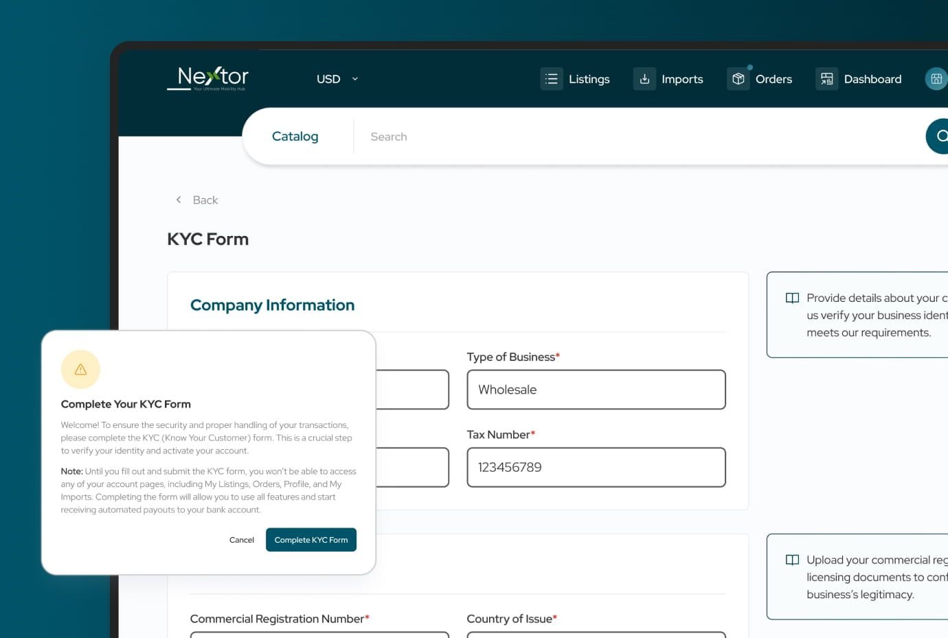 Vendor onboarding and KYC verification system for marketplace suppliers