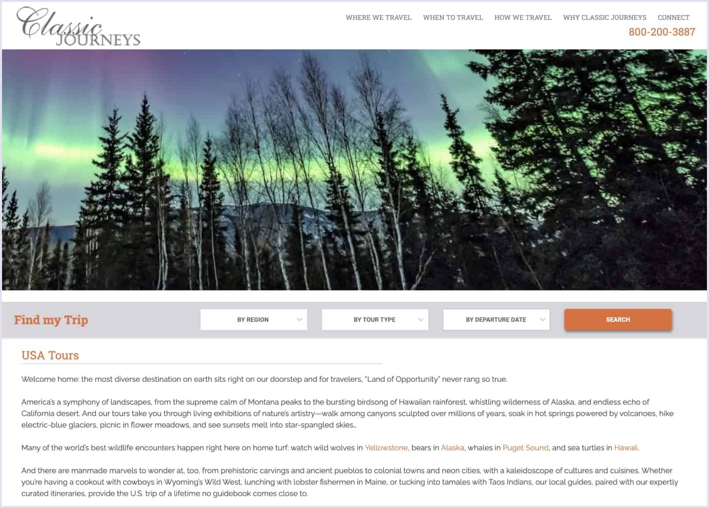 Finding a tour on a travel website