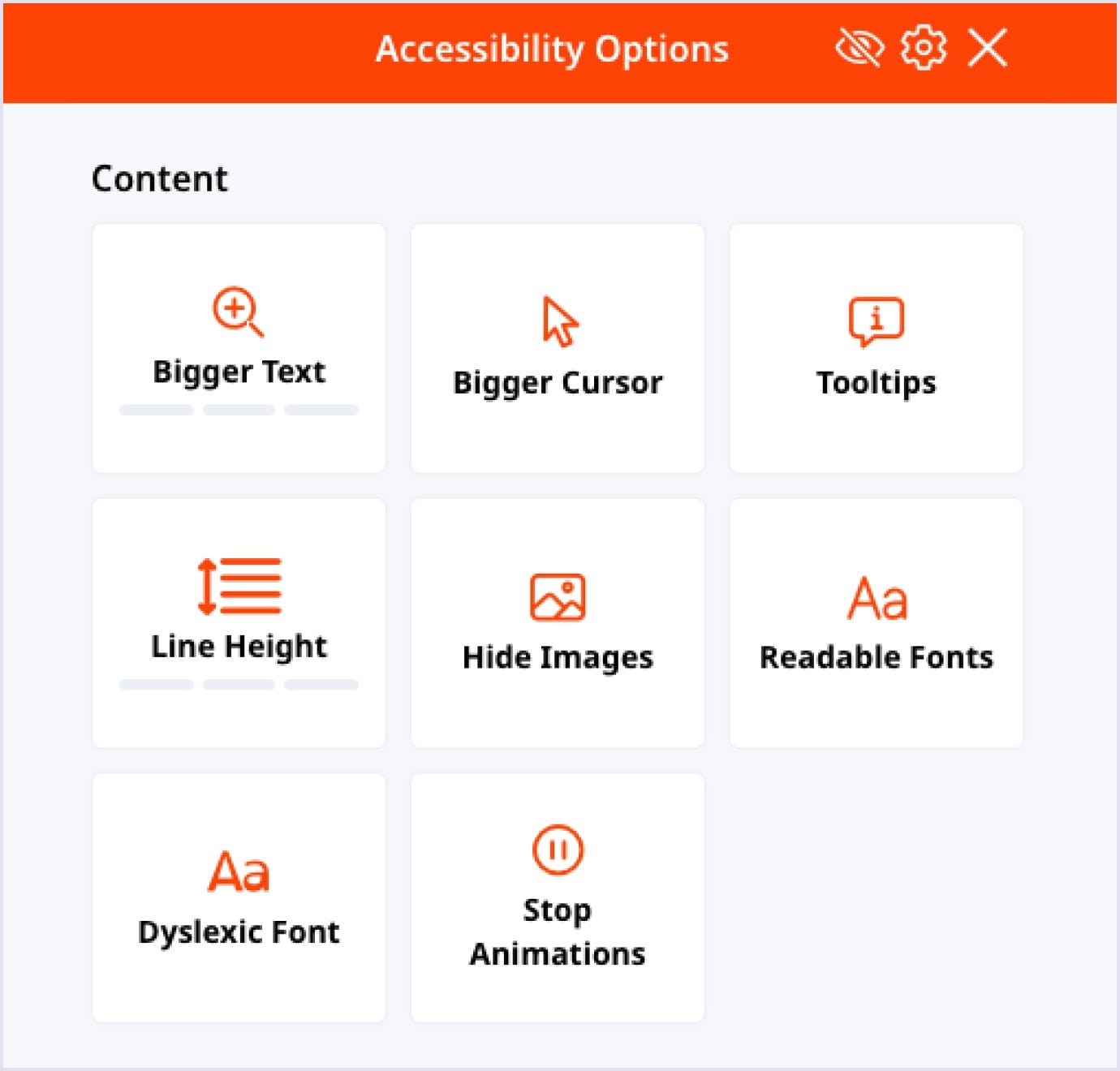 Accessibility options on website Example of accessibility features