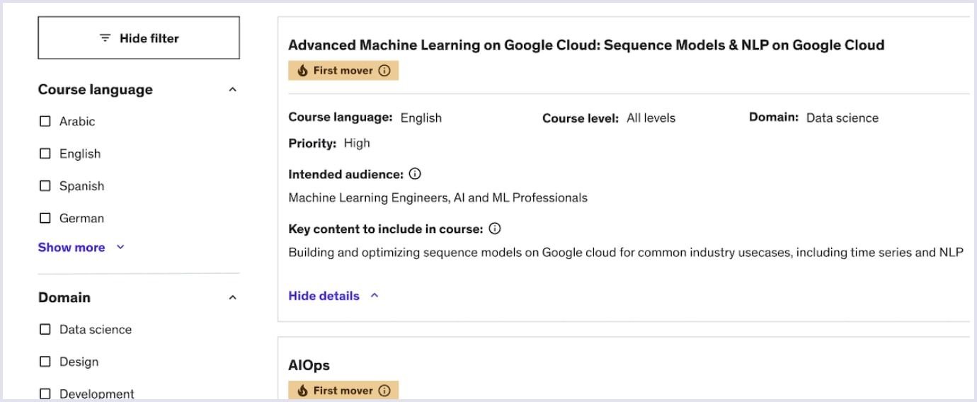 Udemy popular topics feature Udemy popular topics options