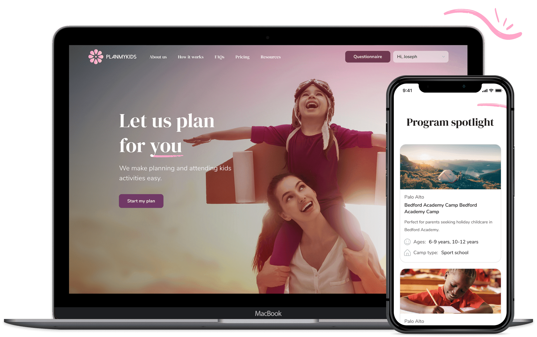 Home page of the online booking platform PlanMyKids Home page of the activity booking marketplace PlanMyKids | Codica