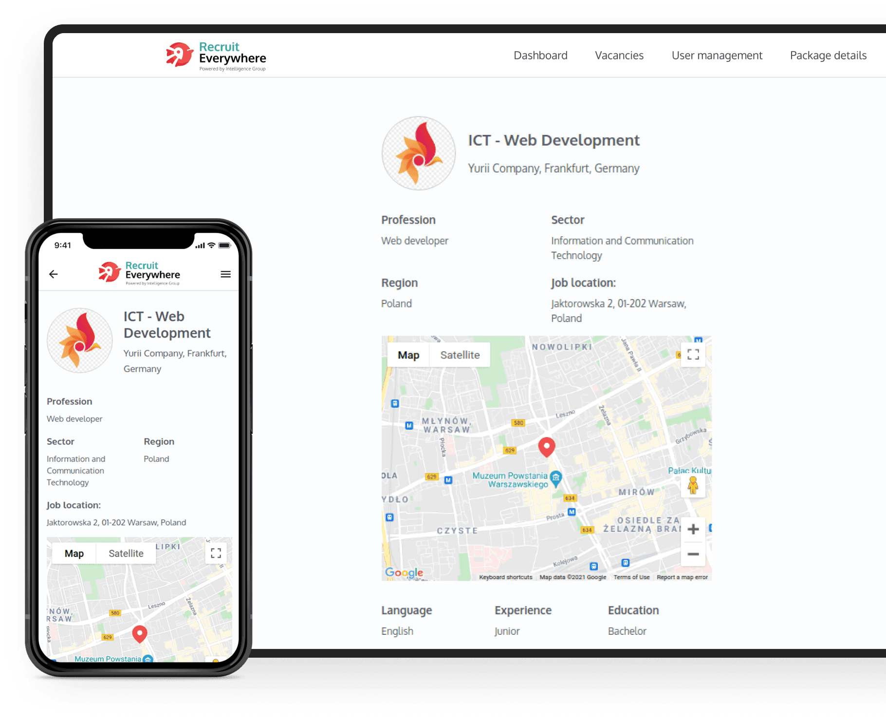 Published vacancy on the online hiring platform