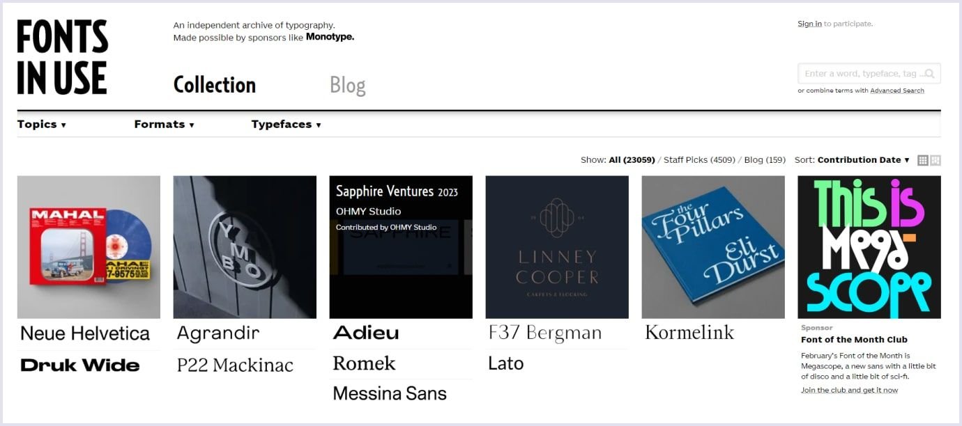 Fonts In Use font suggestions Fonts In Use font catalog