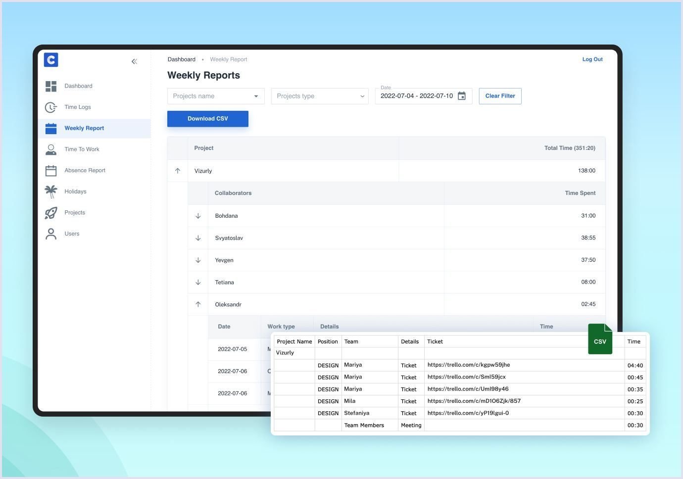 The example of Timebot for Slack Timebot for Slack example