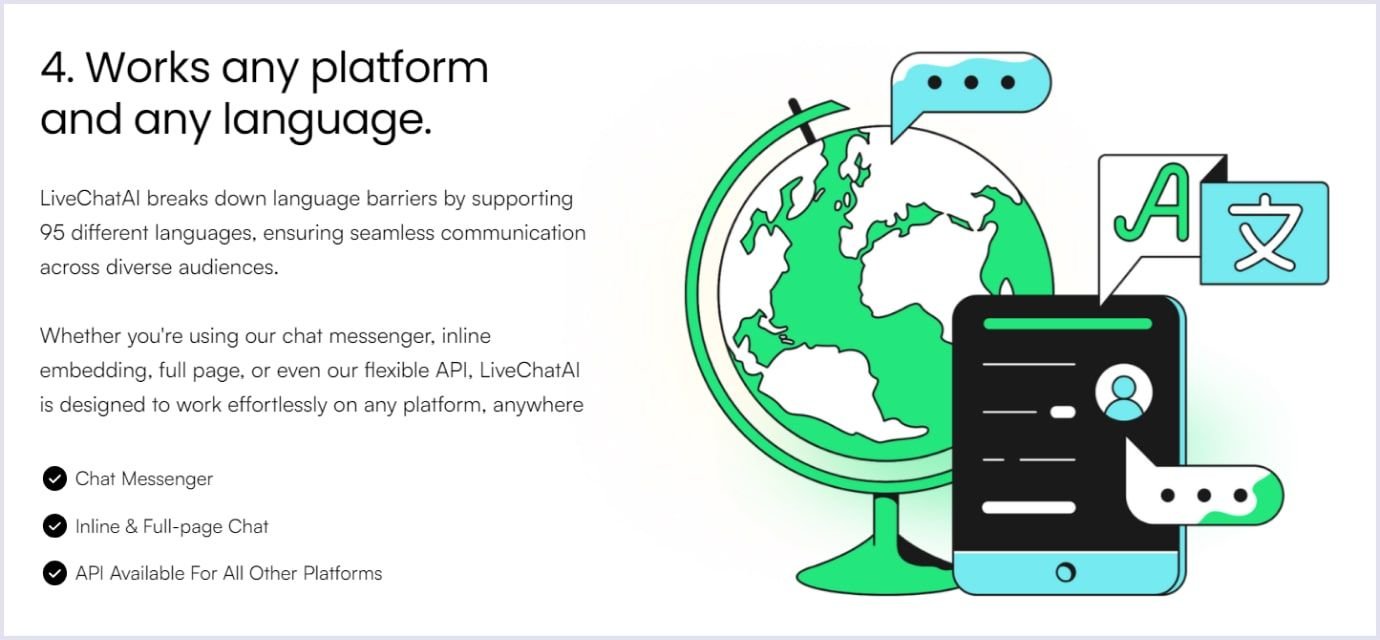 LiveChatAI chatbot for support in many languages LiveChatAI chatbot for multi-lingual support