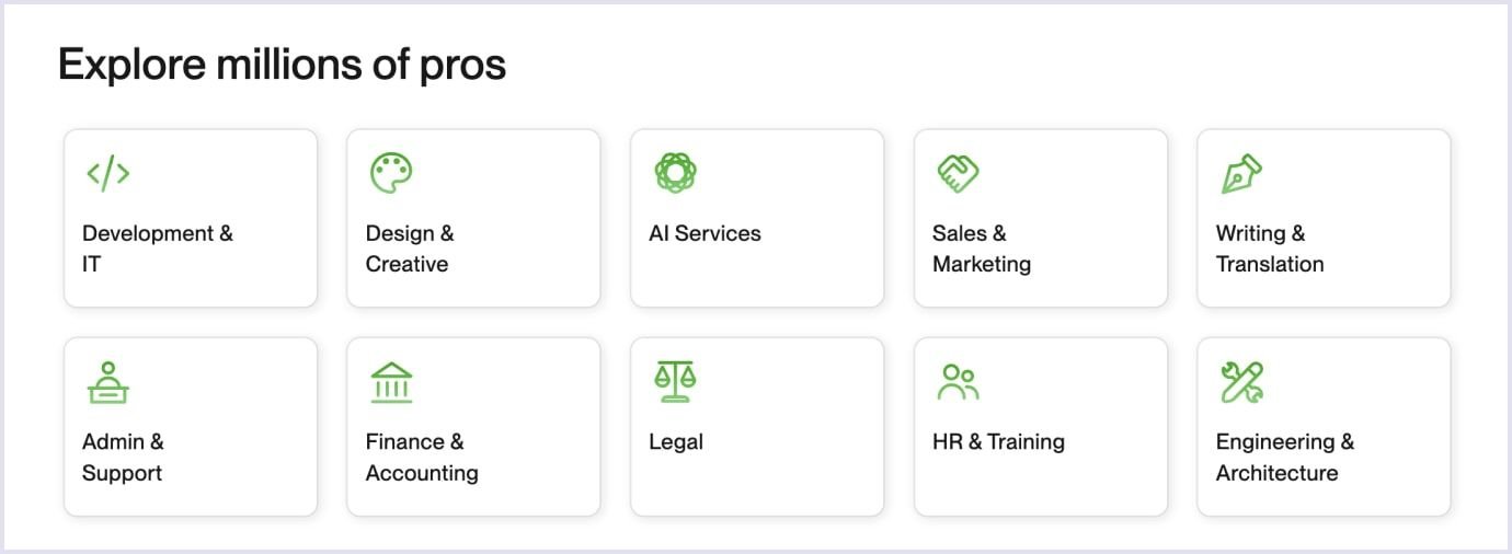 Marketplace categories for hiring freelancers