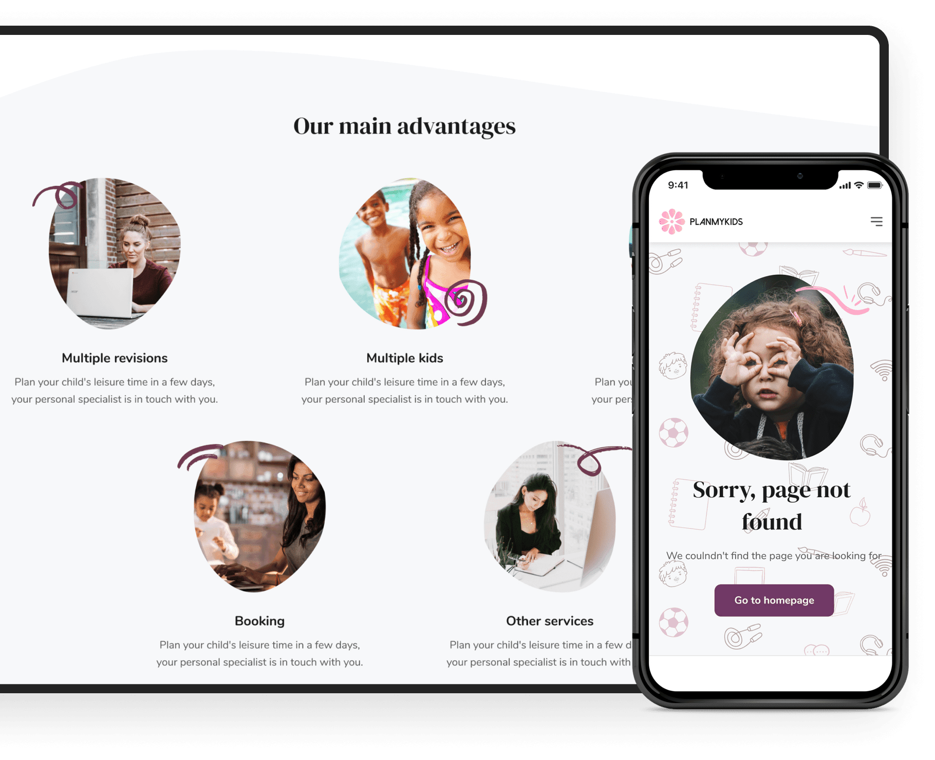 Visually appealing design of the online booking platform PlanMyKids Visually appealing design of the booking marketplace PlanMyKids